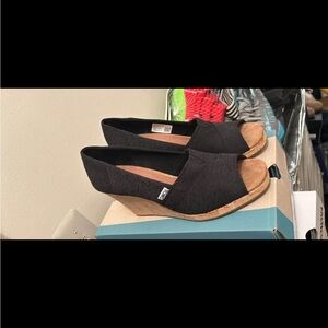 Black Wedge Peep Toe Shoes